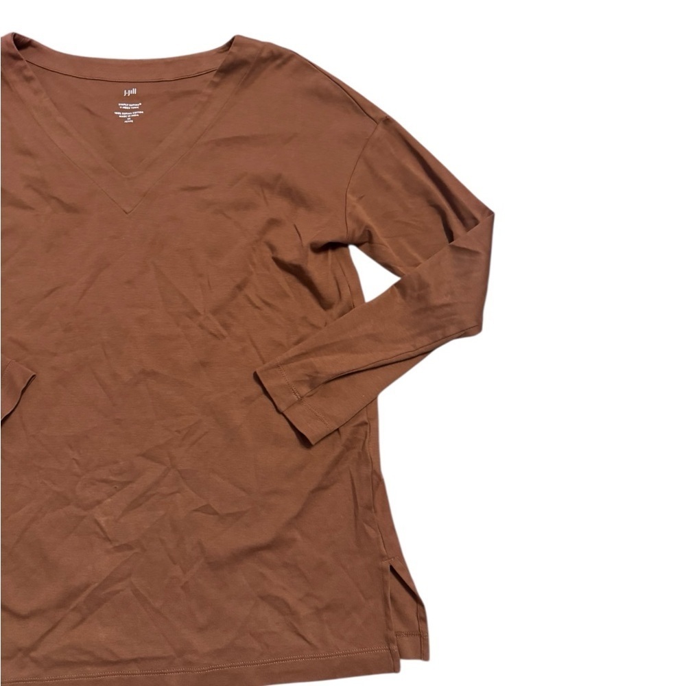 J. Jill Chestnut Brown V-Neck Long Sleeve Top, Thick Cotton, Size XS (oversized) - Picture 3 of 4
